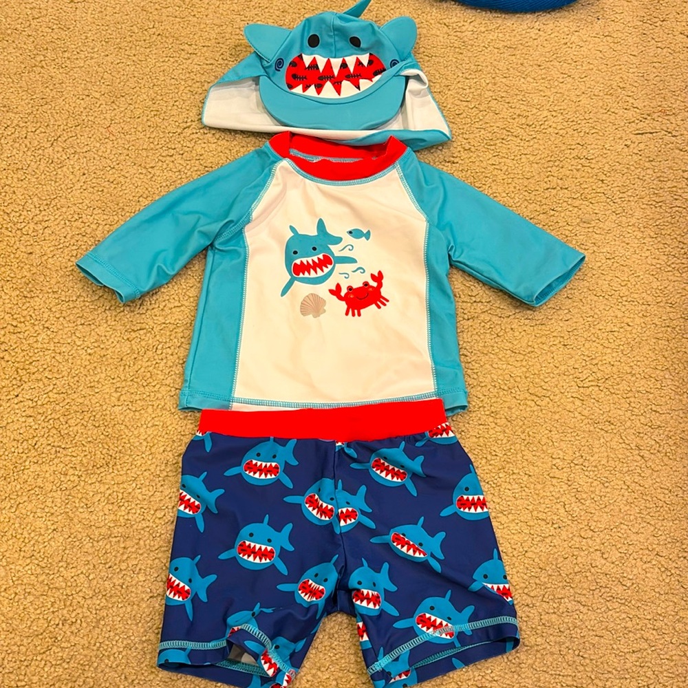 Shark Boys 3 piece swim suit and sun hat